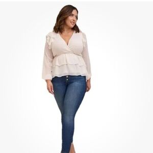 Torrid Plus 0 Chiffon Ruffled Surplice Chiffon Crop V Neck Top Powder Blush 12